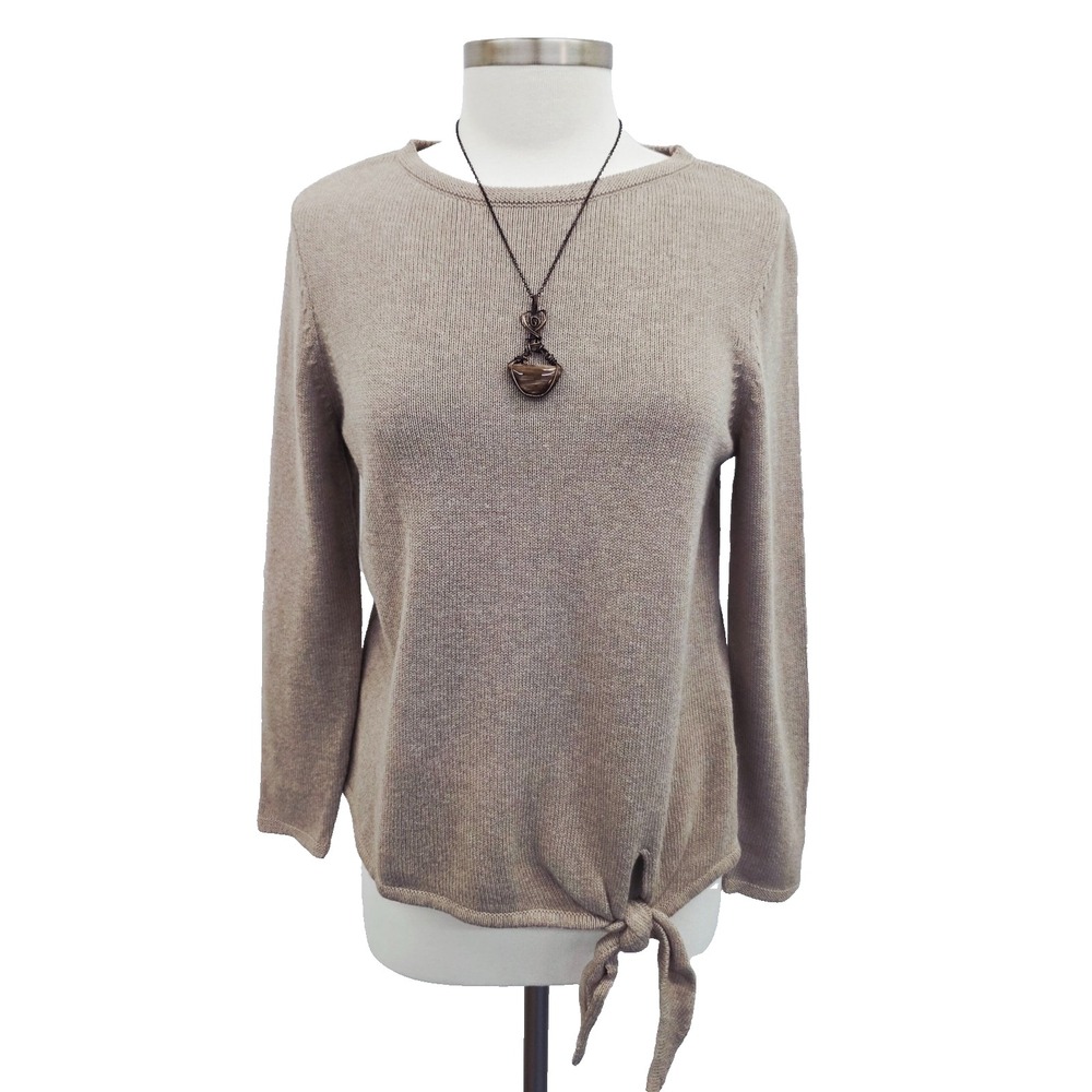 Pure Jill Womens XS Petite Tan Cotton Wool Knit Sweater Long Sleeve Tie Hem Top